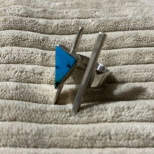 Heavy Vintage Turquoise Triangle Sterling Silver Ring